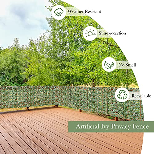 Giantex Artificial Faux Ivy Privacy Fence, 118"x59" Artificial Hedge Faux Ivy Vine Leaf Greenery Wall Screen, Decorative Trellis Fence Covering for Outdoor Porch Garden Patio