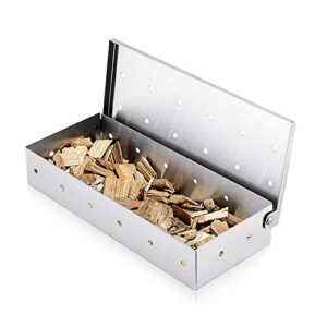 smoker box for bbq grilling wood chips, stainless steel smoking box non-warp for barbecue, best grill accessories for charcoal grill and gas grill with large capacity