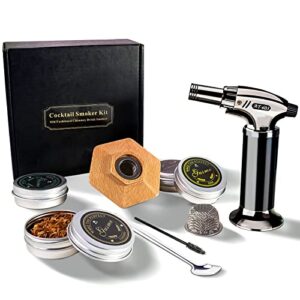 cocktail smoker kit with torch , bourbon smoker kit include four flavors wood chips,drink smoker, whiskey smoker gifts for men, dad, husband (without butane)