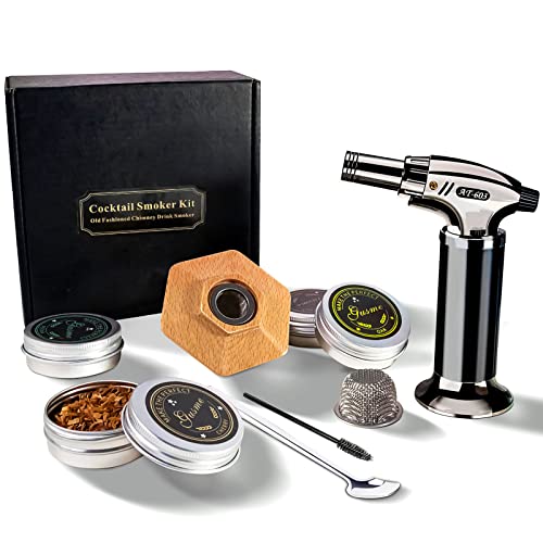 Cocktail Smoker Kit With Torch , Bourbon Smoker Kit Include Four Flavors Wood Chips,Drink Smoker, Whiskey Smoker Gifts For Men, Dad, Husband (Without Butane)