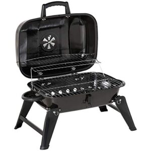 outsunny 14” iron tabletop charcoal grill with portable anti-scalding handle design, folding legs for outdoor bbq for poolside, backyard, garden