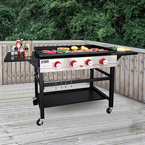 Royal Gourmet GB4000 36-inch 4-Burner Flat Top Propane Gas Grill Griddle, for BBQ, Camping, Red