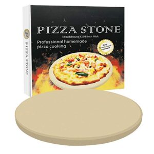 vikeyhome round pizza stone, heavy duty cordierite pizza grilling stone, baking stone, pizza pan, perfect for oven, bbq and grill, thermal shock resistant, durable and safe, 12 inch round, 4.6lbs