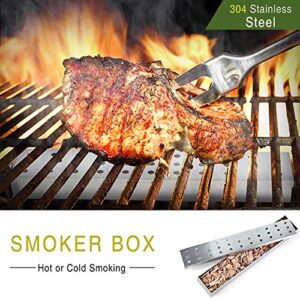 Smoker Box for BBQ Grill Wood Chips,Charcoal & Gas Barbecue Meat Smoked Salmon - Thicker Stainless Steel Won't Warp Reusable Barbecue Grilling Accessories and Cool Dad Gifts