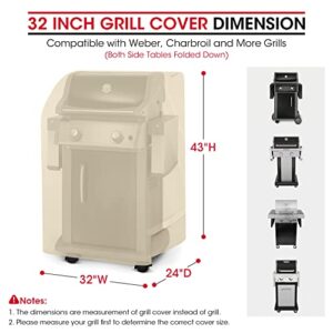 Unicook 2 Burner Grill Cover 32 Inch, Heavy Duty Waterproof Small BBQ Grill Cover, Outdoor Barbecue Cover, Compatible with Weber Char-Broil NexGrill Grills with Collapsed Side Tables, Desert Sand