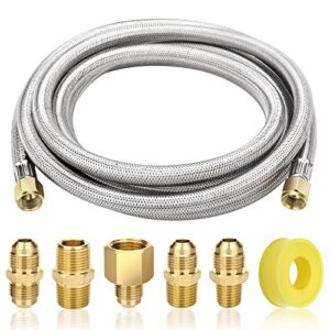 12 feet high pressure braided propane hose extension with conversion coupling 3/8″ flare to 1/2″ female npt, 1/4″ male npt, 3/8″ male npt, 3/8″ male flare, propane gas line for bbq grill, fire pit