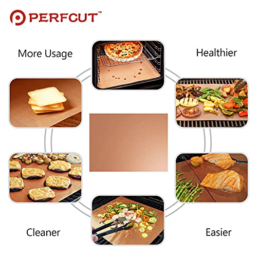 PERFCUT Copper Grill Mat 100% Non-Stick BBQ Grill & Baking Mats,Heavy Duty,Reusable and Easy to Clean for Electric Grill Gas Charcoal BBQ-15.75 x 13 Inch Set of 3-Golden