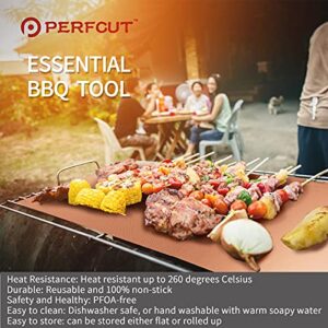 PERFCUT Copper Grill Mat 100% Non-Stick BBQ Grill & Baking Mats,Heavy Duty,Reusable and Easy to Clean for Electric Grill Gas Charcoal BBQ-15.75 x 13 Inch Set of 3-Golden