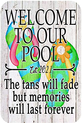 For Vintage Welcome to Our Pool Flip Flop 2020 Metal Tin Sign 8x12 Inch Retro Home Kitchen Seaside Swimming Pool Outdoor Wall Decor New