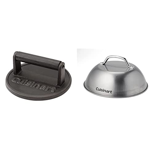 Cuisinart Burger Press Bundle - Cast Iron Smashed Burger Press & Melting Dome, 9" (Stainless Steel)