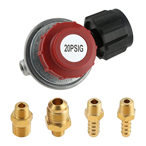 SURIEEN 0-20 PSI Adjustable High Pressure Propane Regulator Valve Kit, QCC1/Type1 Regulator Valve Kit with 1/8" NPT Male to 1/4" & 3/8" Male Flare Fitting, 1/4" & 5/16" Hose Barb Connector