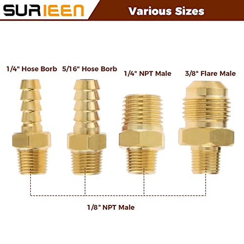 SURIEEN 0-20 PSI Adjustable High Pressure Propane Regulator Valve Kit, QCC1/Type1 Regulator Valve Kit with 1/8" NPT Male to 1/4" & 3/8" Male Flare Fitting, 1/4" & 5/16" Hose Barb Connector