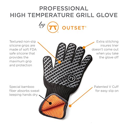 Outset Professional High Temperature Heat Deluxe Grill Glove, Small/Medium