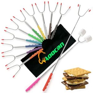 aoocan marshmallow roasting sticks，(12 pack) long 45 inch smores sticks for fire pit, telescoping rotating smores skewers – hot dog roasting sticks for campfire, camping, bonfire and grill