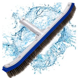 fimimo heavy duty pool brush, swimming pool cleaning brush with stainless steel bristles & ez clips for swimming wall, tile, floors, concrete wall to fit most poles