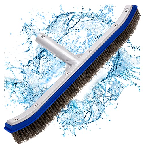 Fimimo Heavy Duty Pool Brush, Swimming Pool Cleaning Brush with Stainless Steel bristles & EZ Clips for Swimming Wall, Tile, Floors, Concrete Wall to Fit Most Poles