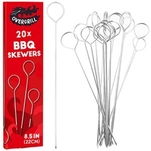 bbq skewers for grilling: 20 metal skewers for grilling – 9in stainless steel skewers for grilling – grill skewers barbecue – overgrill grilling set