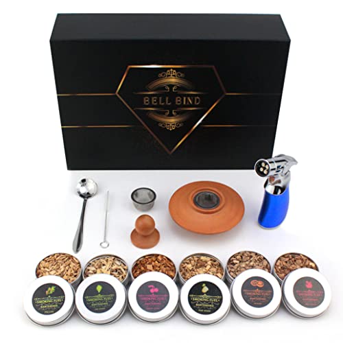 Bell Bind Whiskey smoker kit with torch Old fashioned Bourbon Whiskey Scotch smoker Infuser kit Drink Smoker Set 6 flavors wood chips premium gift box (No Butane)