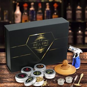 Bell Bind Whiskey smoker kit with torch Old fashioned Bourbon Whiskey Scotch smoker Infuser kit Drink Smoker Set 6 flavors wood chips premium gift box (No Butane)