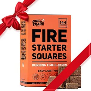 grill trade fire starter squares 144, easy burn your bbq grill, camping fire, wood stove, smoker pellets, lump charcoal, fireplace – fire cubes are the best barbeque accessories – 100% all natural