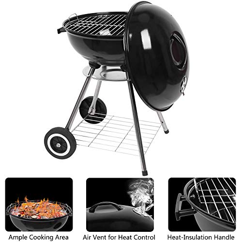 VINGLI 18 Inch Charcoal Grill Original Kettle Apple Charcoal Grilling Stove Large Oven for Outdoor Courtyard Picnic Roast Meat Home BBQ