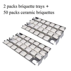 GasSaf Heat Plate for Lynx CS30, L27, L30, L30PSP, L30APSFR, L36, L42, L54, LBQ27FR Gas Grill, 50-Pack Ceramic Briquettes & 2-Pack Stainless Steel Briquette Trays