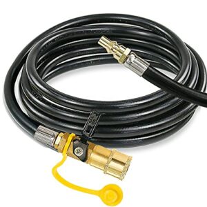 uniflasy 12 ft low pressure propane rv quick-connect hose, quick disconnect propane hose extension – 1/4” safety shutoff valve & male full flow plug for rvs