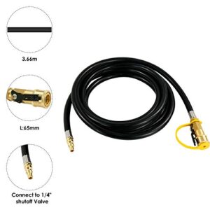 Uniflasy 12 Ft Low Pressure Propane RV Quick-Connect Hose, Quick Disconnect Propane Hose Extension - 1/4” Safety Shutoff Valve & Male Full Flow Plug for RVs