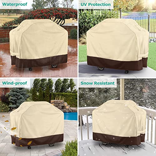 SunPatio Gas Grill Cover 60 Inch, Outdoor Heavy Duty Waterproof Barbecue Grill Cover, UV and Fade Resistant, All Weather Protection for Weber Charbroil Brinkmann Grills and More, Beige & Brown