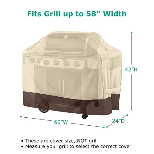 SunPatio Gas Grill Cover 60 Inch, Outdoor Heavy Duty Waterproof Barbecue Grill Cover, UV and Fade Resistant, All Weather Protection for Weber Charbroil Brinkmann Grills and More, Beige & Brown