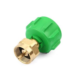 flameweld propane refill adapter – fits qcc1/type1 propane tank adapter gas cylinder tank coupler and 1 lb throwaway disposable cylinder, solid brass regulator valve accessory, green