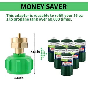 Flameweld Propane Refill Adapter - Fits QCC1/Type1 Propane Tank Adapter Gas Cylinder Tank Coupler and 1 LB Throwaway Disposable Cylinder, Solid Brass Regulator Valve Accessory, Green