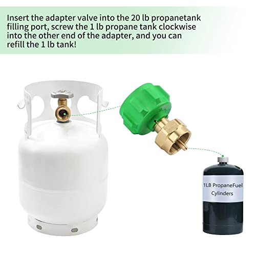 Flameweld Propane Refill Adapter - Fits QCC1/Type1 Propane Tank Adapter Gas Cylinder Tank Coupler and 1 LB Throwaway Disposable Cylinder, Solid Brass Regulator Valve Accessory, Green