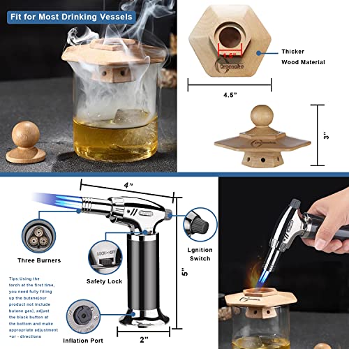 Cocktail Smoker Kit with Torch,Old Fashioned Smoker Kit with 6 Flavour Wood Chips and 4 Ice Cube Whiskey Stone for Bar Lovers,Father,Husband (Butane Not Included)