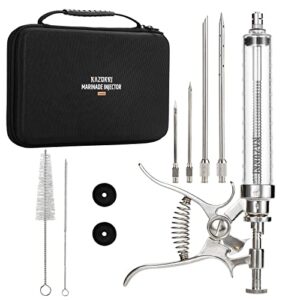 razorri marinade injector gun, stainless steel bbq meat turkey inject kit, flavor food syringes with zipper case, 2 oz large capacity barrel and 4 perforated needles for indoor bake and outdoor grill