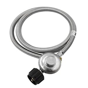 mensi 6 feet propane gas fire pit, barbecue grill, camping stove, heater qcc low pressure max 1/2psi regulator with stainless braided hose with 5/8″ -18unf female flare end
