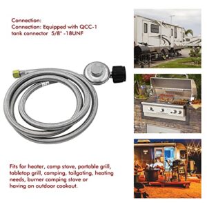 MENSI 6 Feet Propane Gas Fire Pit, Barbecue Grill, Camping Stove, Heater QCC Low Pressure Max 1/2PSI Regulator with Stainless Braided Hose with 5/8" -18UNF Female Flare End