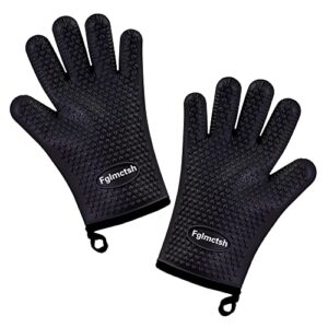 fglmctsh silicone cooking gloves , bbq mitt , kitchen – safe handling of pots and pans , extreme heat resistant bbq, internal protective cotton layer – heat resistant oven mitt for grilling