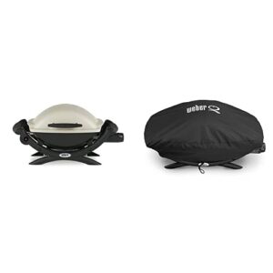 weber q1000 gas grill, titanium with cover