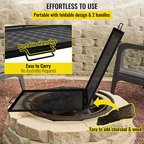 VEVOR Fire Pit Cooking Grill Grate 44 x 15 in Foldable Rectangle Campfire BBQ Rack, Heavy Duty X-Marks with Portable Handle & Support Wire for Outdoor Picnic Party & Gathering, Black