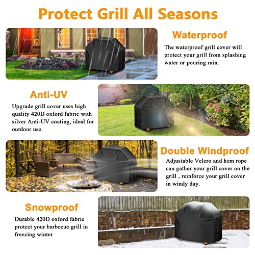 Aoretic Grill Cover, 58inch BBQ Gas Grill Cover, Waterproof,Anti-UV Material with Elastic Velcro & Adjustable Rope for Weber Char-Broil Monument, Brinkmann Dyna-glo Nexgrill Megamaster MASTERCOOK