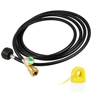 gopper 12ft propane tank extension hose with gauge-leak detector.fit for camping stoves,outdoor heaters,propane fuel generator.20-100 lb propane hose extension.keep away from the propane tank