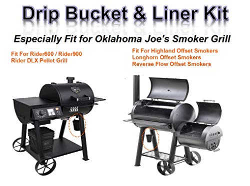 Big Part Black Grease Drip Bucket with12-Pack Disposable Foil Liner Kit Replacement Parts for Oklahoma Joe's, Also Fits Most Wood Pellet Grill & Offset Smokers, White-Black