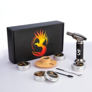 cocktail smoker kit with torch, four flavored wood smoker chips, old fashioned smoker kit for whisky bourbon, whisky gift for him/father/husband/self (no butane)
