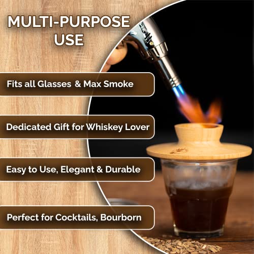 Cocktail Smoker Kit With Torch, Four flavored Wood Smoker chips, Old fashioned Smoker kit for Whisky Bourbon, Whisky Gift for Him/Father/Husband/Self (No Butane)