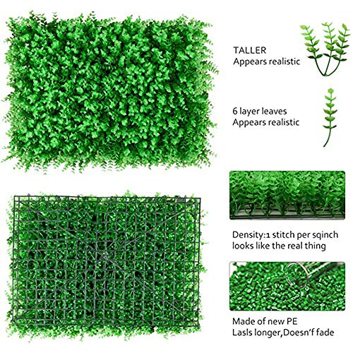 CNCEST 12pcs Artificial Simulation Boxwood Hedge Wall Plant Panel Waterproof Outdoor Plant Panels Grass Fence 60x40x4cm (12Pcs)