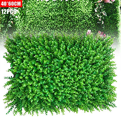 CNCEST 12pcs Artificial Simulation Boxwood Hedge Wall Plant Panel Waterproof Outdoor Plant Panels Grass Fence 60x40x4cm (12Pcs)