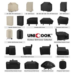 Unicook Offset Smoker Cover 60 Inch, Outdoor Heavy Duty Waterproof Charcoal Grill Cover, Fade and UV Resistant Smokestack BBQ Cover, Compatible for Brinkmann, Char-Broil, Royal Gourmet and More, Black