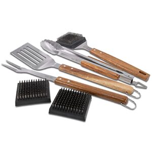 bbq-aid pro grill set – 6 piece bundle – featuring grill brush, replacement heads, spatula, tongs, and fork