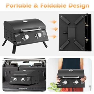 Giantex Portable Gas Grill, 2 Burners Max. 20,000 BTUs total, Tabletop Propane Grill with Built-in Thermometer, Folding Legs, Grease Collector, Camping Gas Grill for Out Cooking Picnic RV BBQ, Black